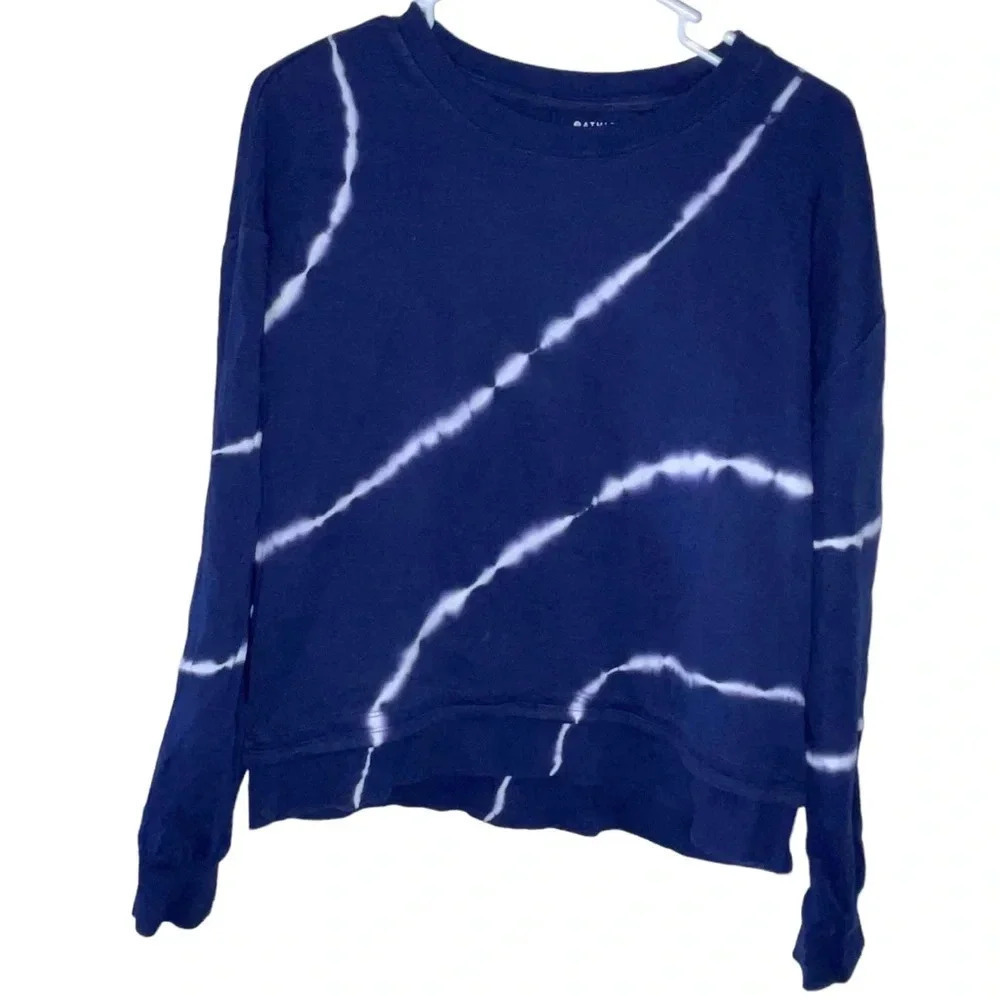 Athleta Sundown Sweatshirt Eclipse Navy Blue Size Medium Tie Dye Crewneck Sporty